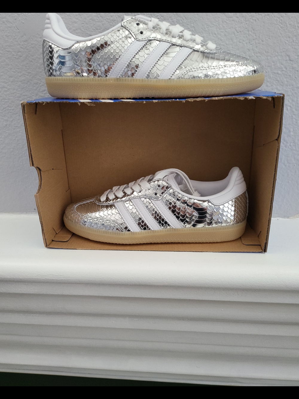 NWOT - Adidas Women Silver Metallic Reptile Samba Sneakers